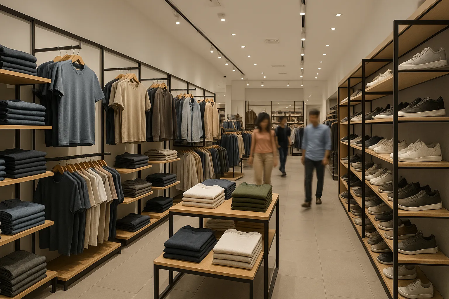 Urban retail store with apparel and footwear