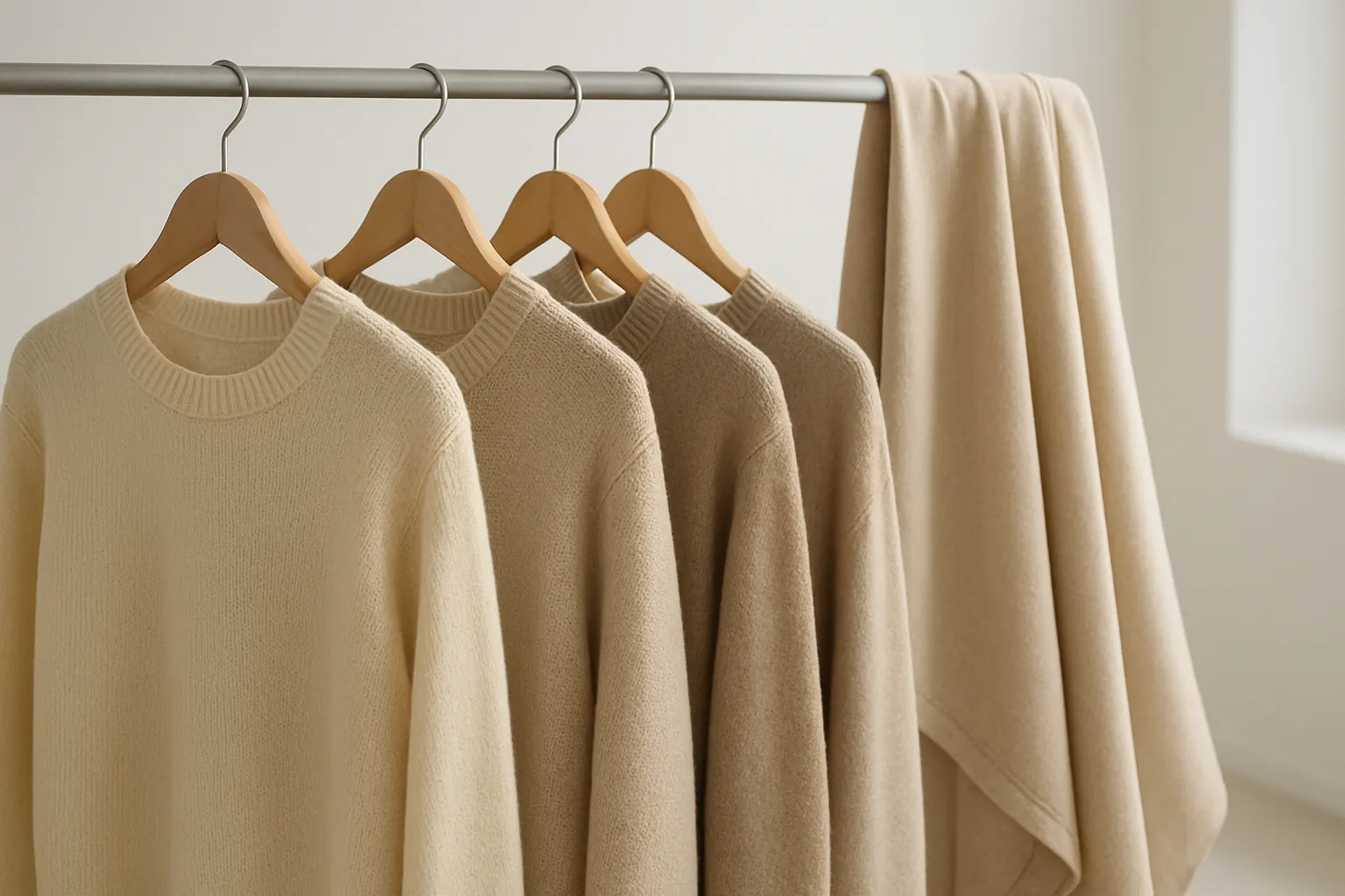 Reyèm&rsquo;s new knitwear collection, featuring soft textures and neutral colours.