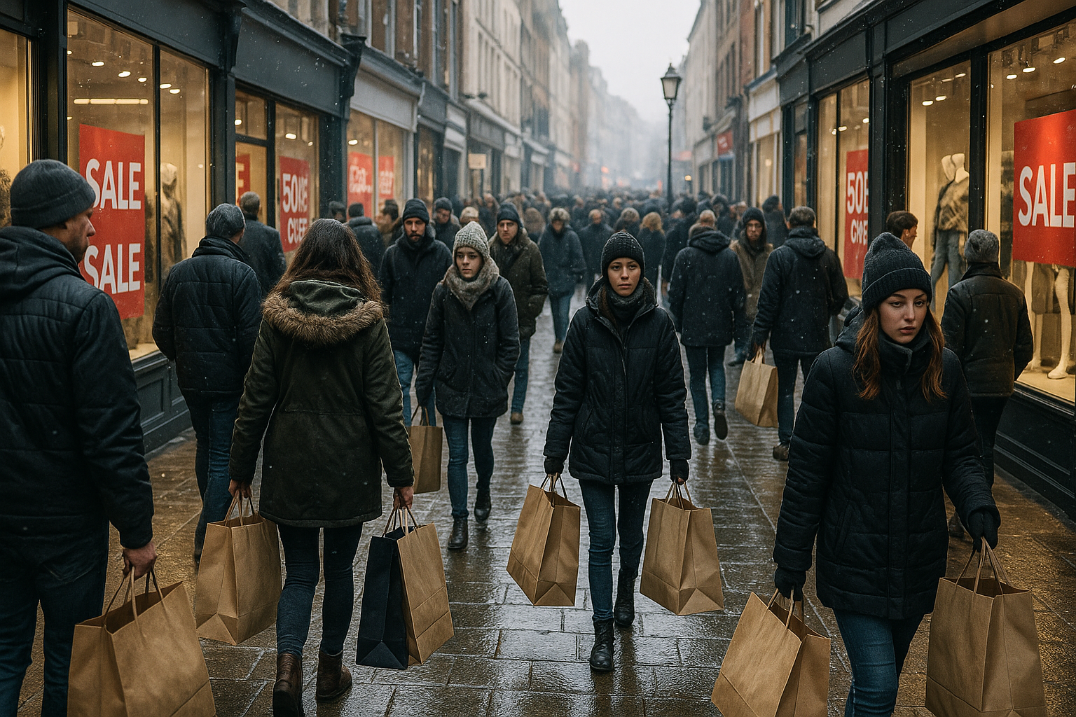 Shoppers on a high street during Black Friday sales