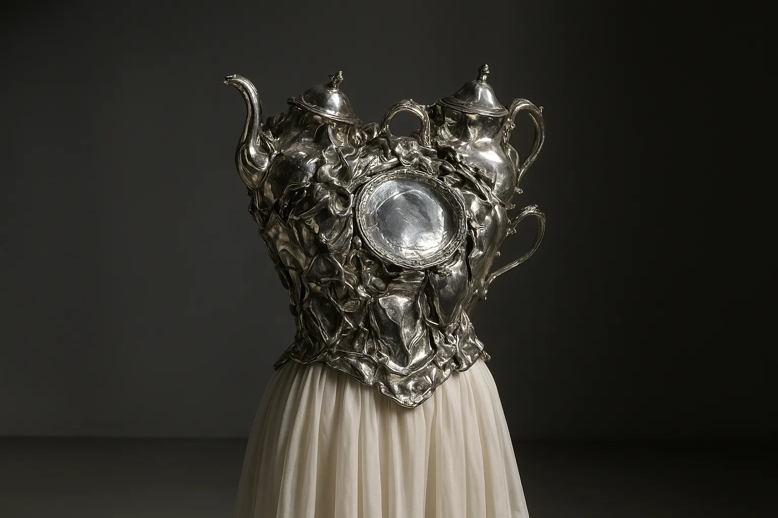 Maison Margiela SS27 silverware bodice over white gown
