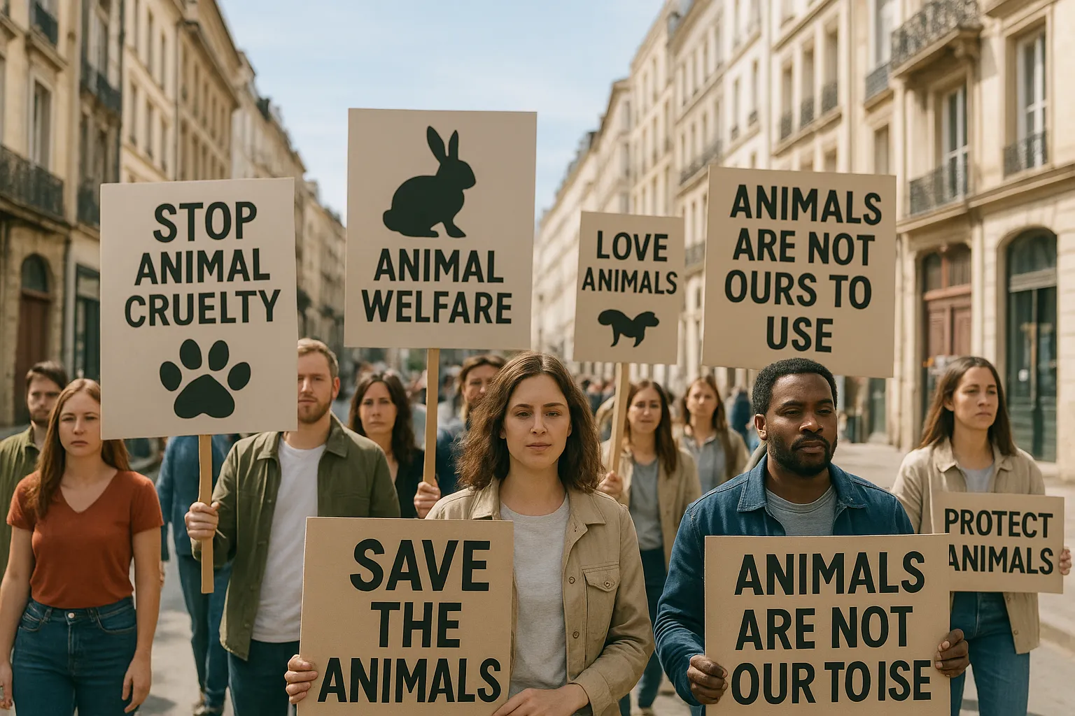 Supporters at a peaceful demonstration for animal welfare